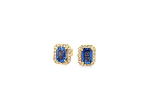 18K Yellow Gold Blue Sapphire Halo Stud Earrings with Natural Diamonds